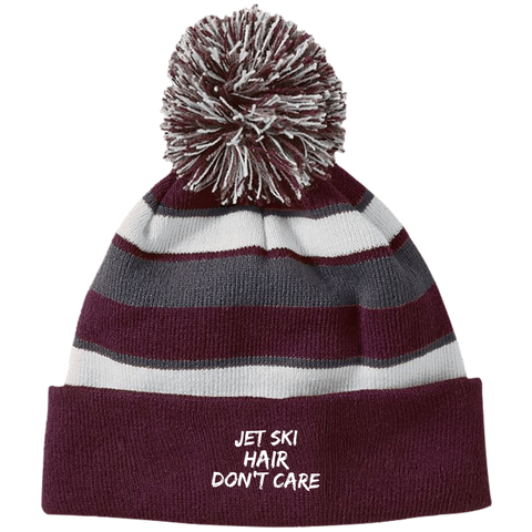 Image of Jet Ski Hair Striped Beanie with Pom