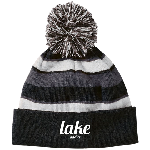 Image of Lake Addict Striped Beanie with Pom