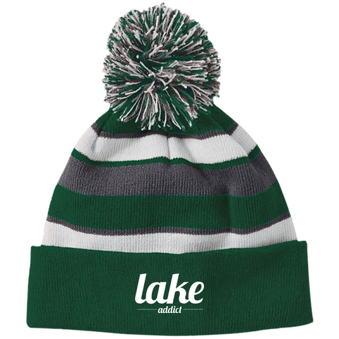 Image of Lake Addict Striped Beanie with Pom