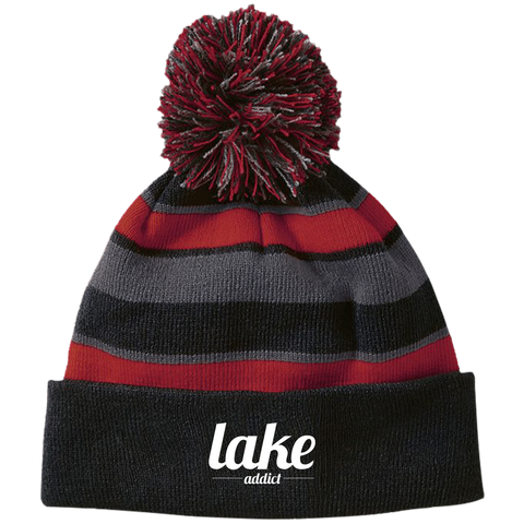 Image of Lake Addict Striped Beanie with Pom