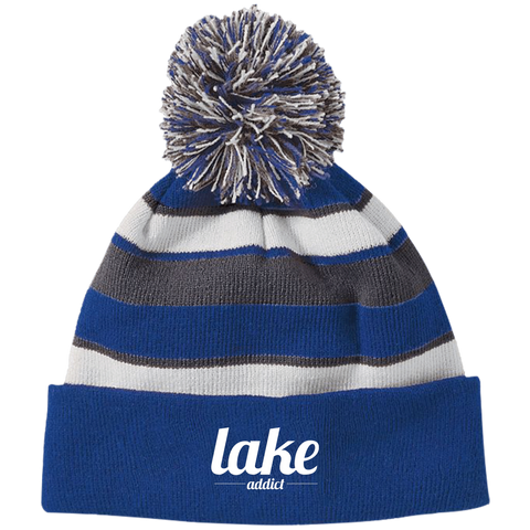 Image of Lake Addict Striped Beanie with Pom