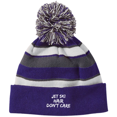Image of Jet Ski Hair Striped Beanie with Pom