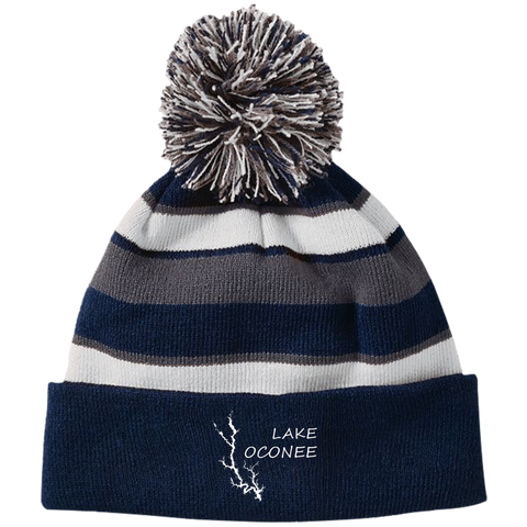 Image of Lake Oconee Striped Beanie with Pom