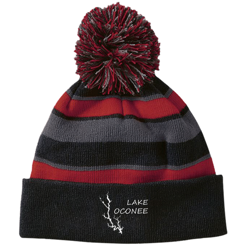 Image of Lake Oconee Striped Beanie with Pom
