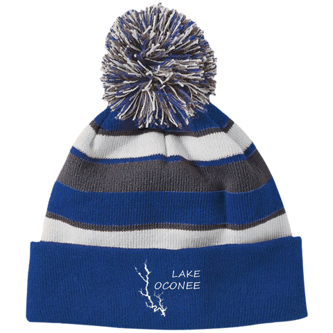 Image of Lake Oconee Striped Beanie with Pom