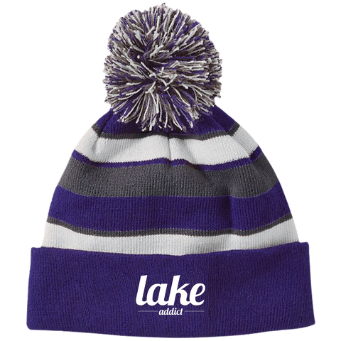 Image of Lake Addict Striped Beanie with Pom