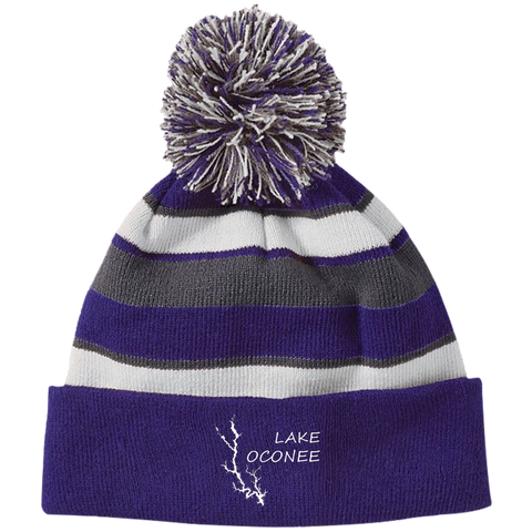Image of Lake Oconee Striped Beanie with Pom
