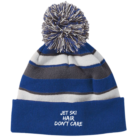 Image of Jet Ski Hair Striped Beanie with Pom