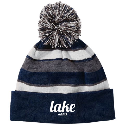 Image of Lake Addict Striped Beanie with Pom