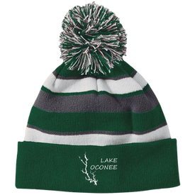 Lake Oconee Striped Beanie with Pom