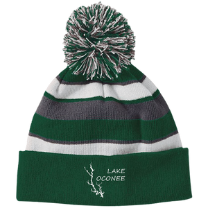 Lake Oconee Striped Beanie with Pom