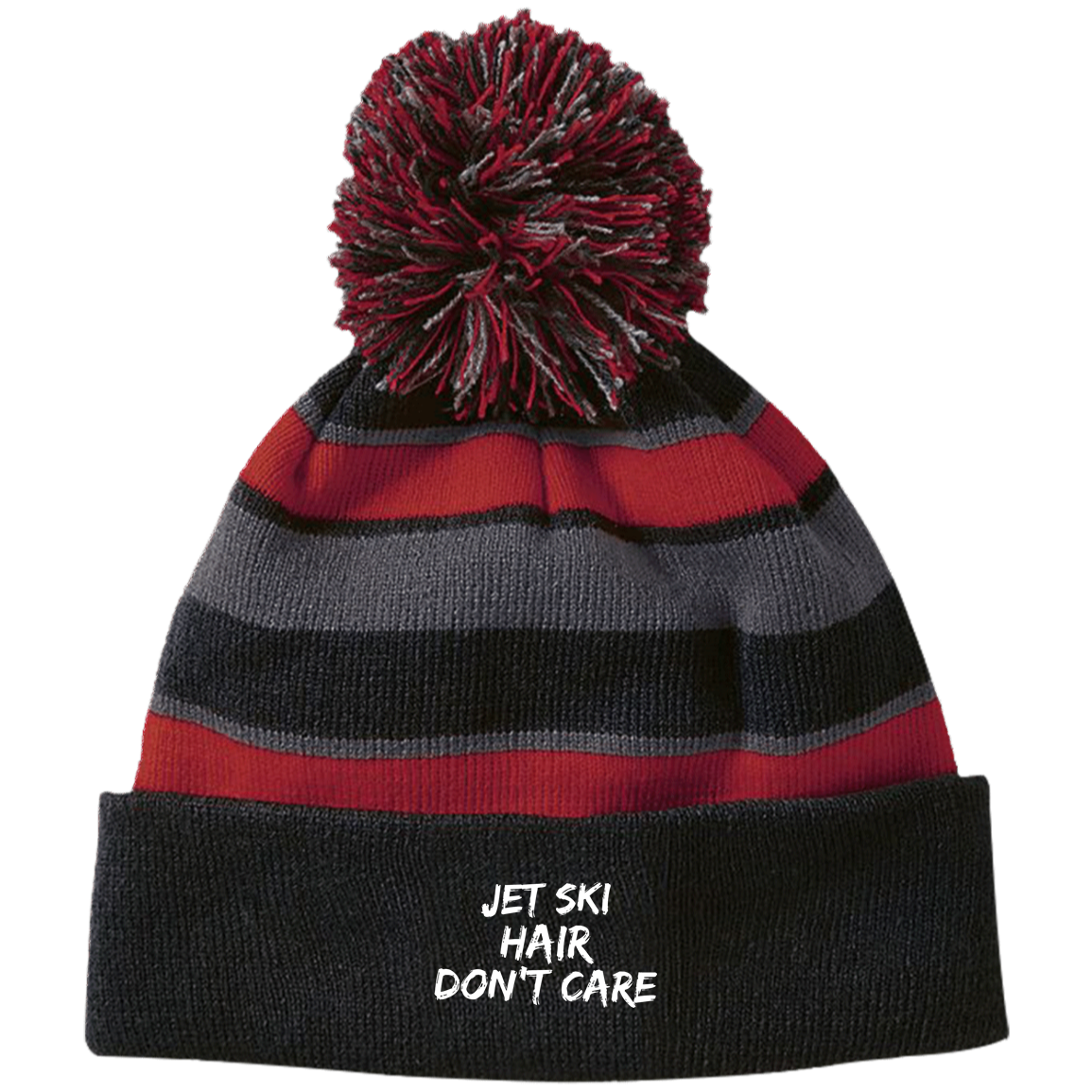 Jet Ski Hair Striped Beanie with Pom