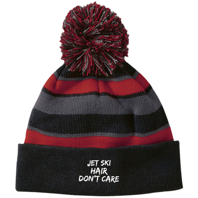 Jet Ski Hair Striped Beanie with Pom