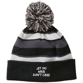 Jet Ski Hair Striped Beanie with Pom