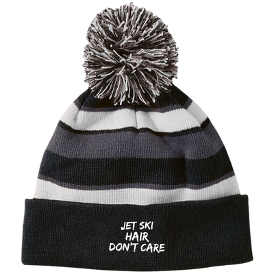 Jet Ski Hair Striped Beanie with Pom