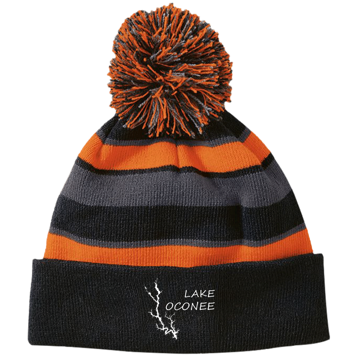 Lake Oconee Striped Beanie with Pom