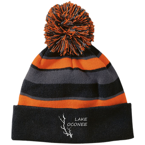Lake Oconee Striped Beanie with Pom