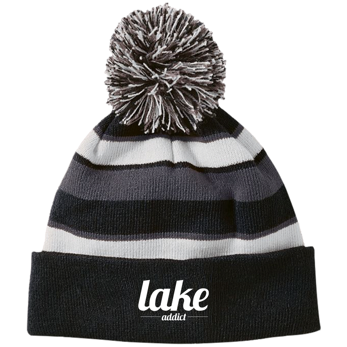 Lake Addict Striped Beanie with Pom