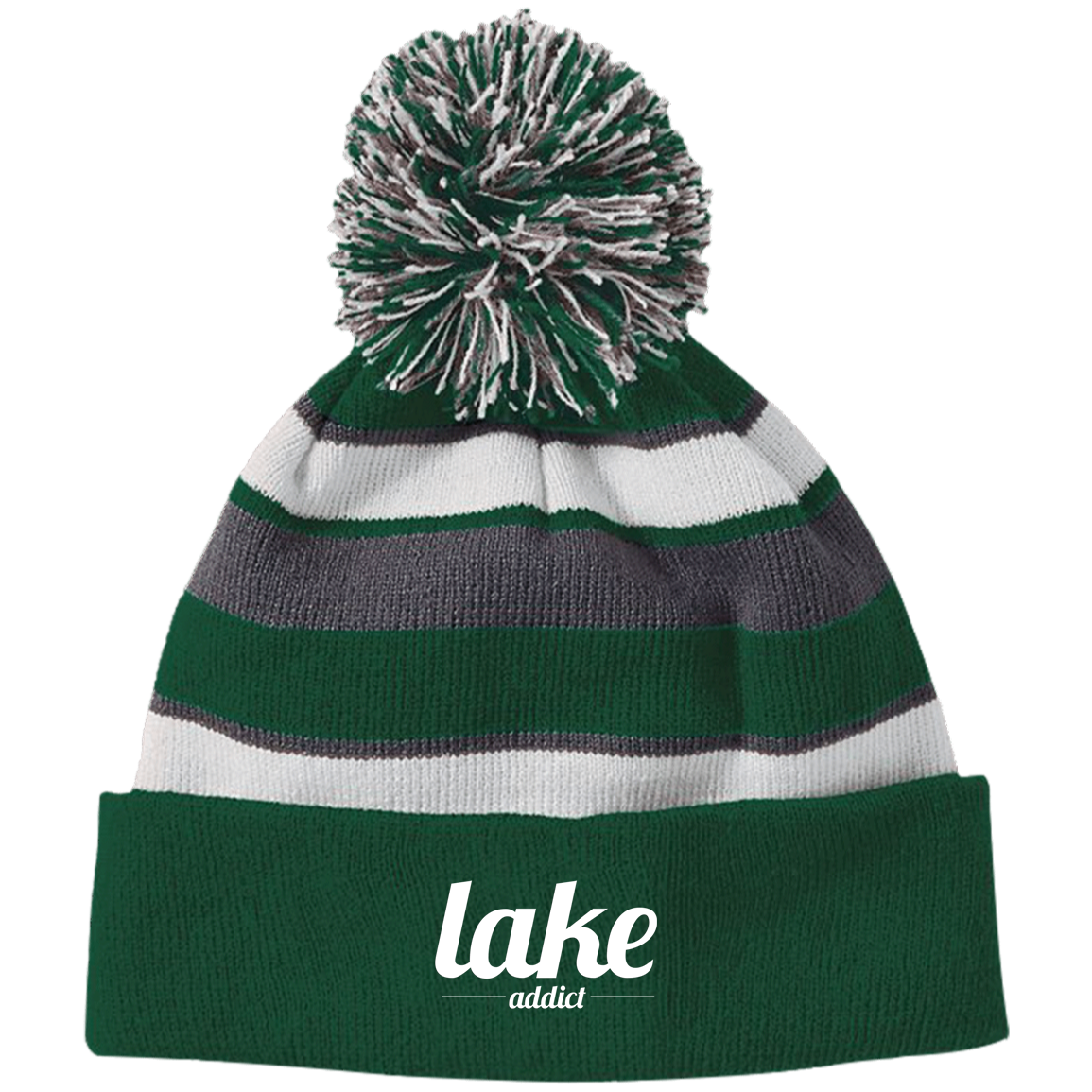 Lake Addict Striped Beanie with Pom