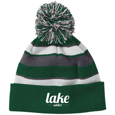 Lake Addict Striped Beanie with Pom