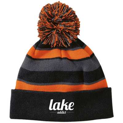 Lake Addict Striped Beanie with Pom