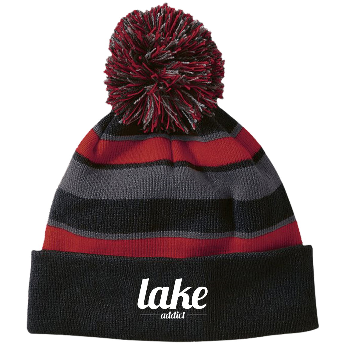 Lake Addict Striped Beanie with Pom