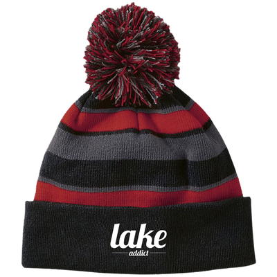 Lake Addict Striped Beanie with Pom