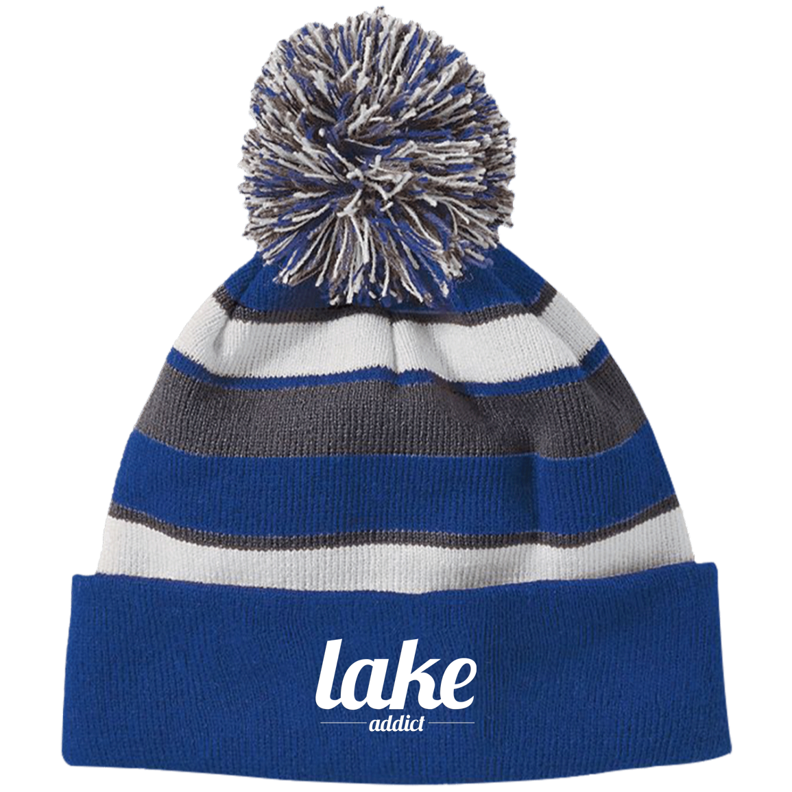 Lake Addict Striped Beanie with Pom