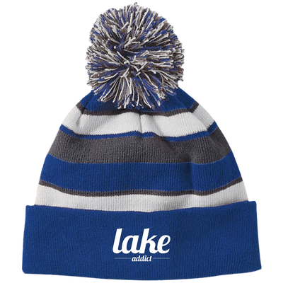 Lake Addict Striped Beanie with Pom