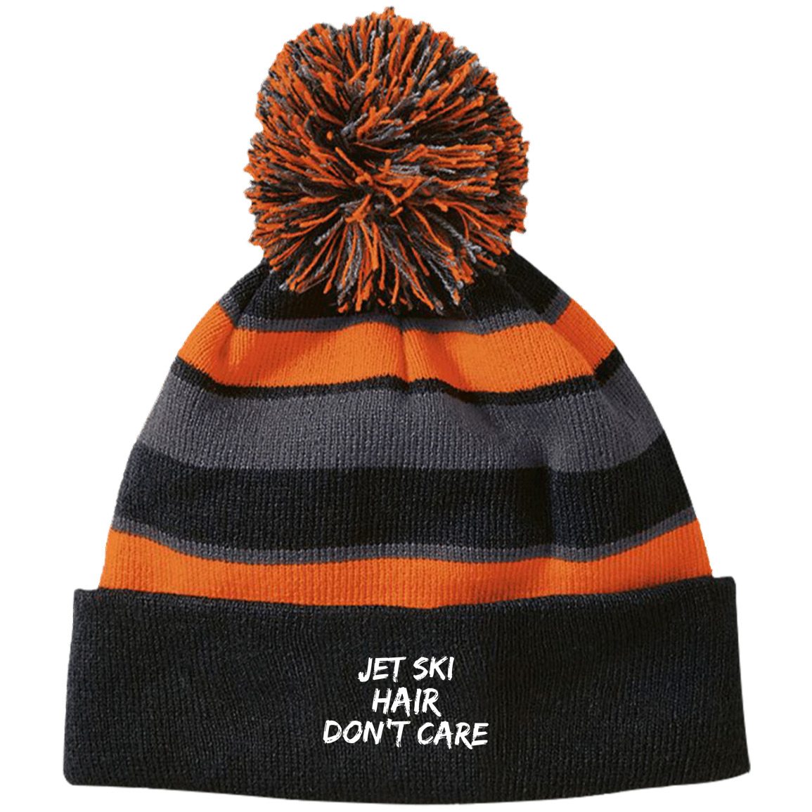 Jet Ski Hair Striped Beanie with Pom