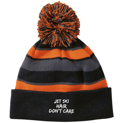 Jet Ski Hair Striped Beanie with Pom