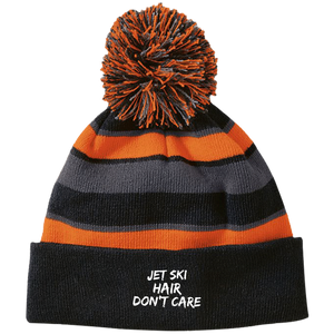 Jet Ski Hair Striped Beanie with Pom