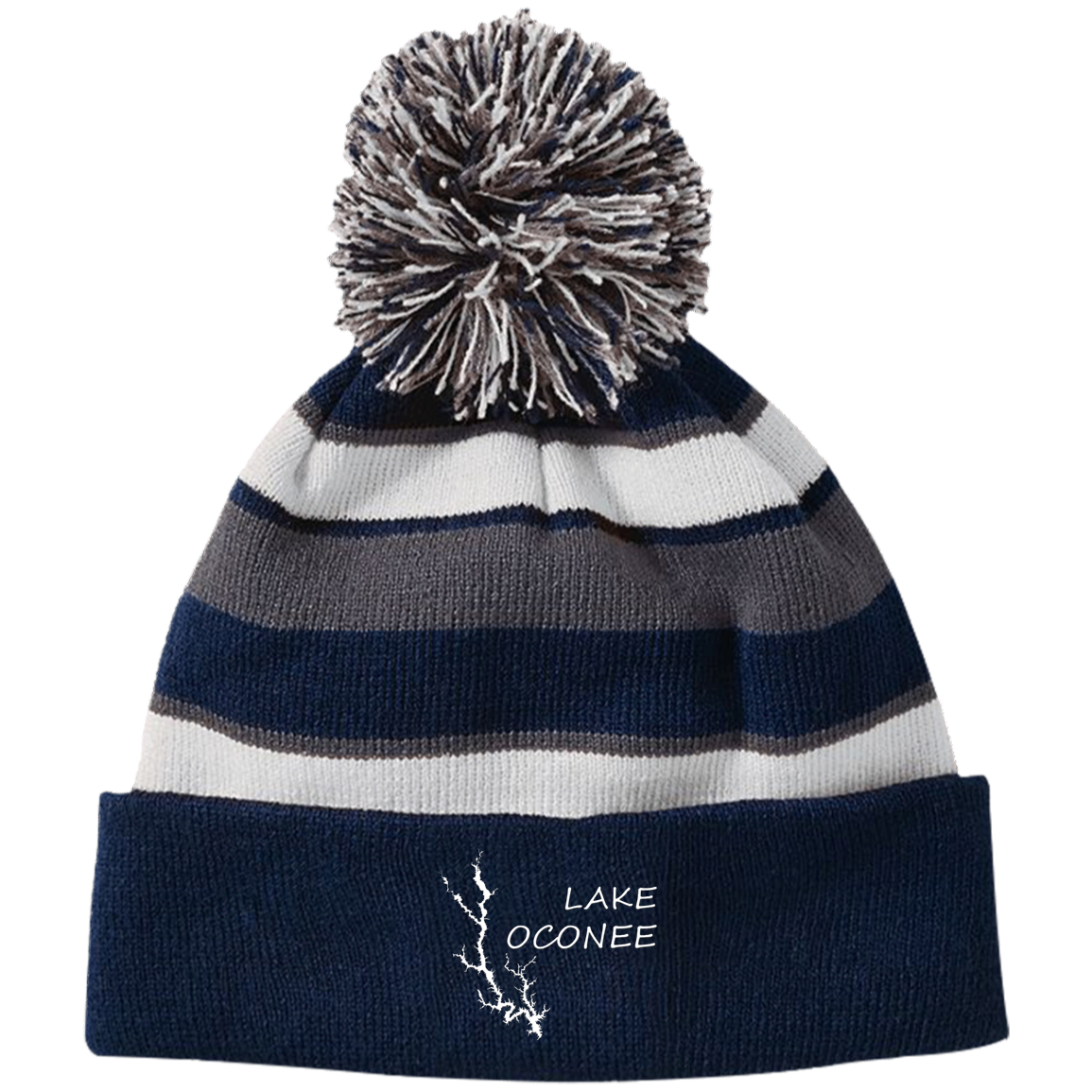 Lake Oconee Striped Beanie with Pom