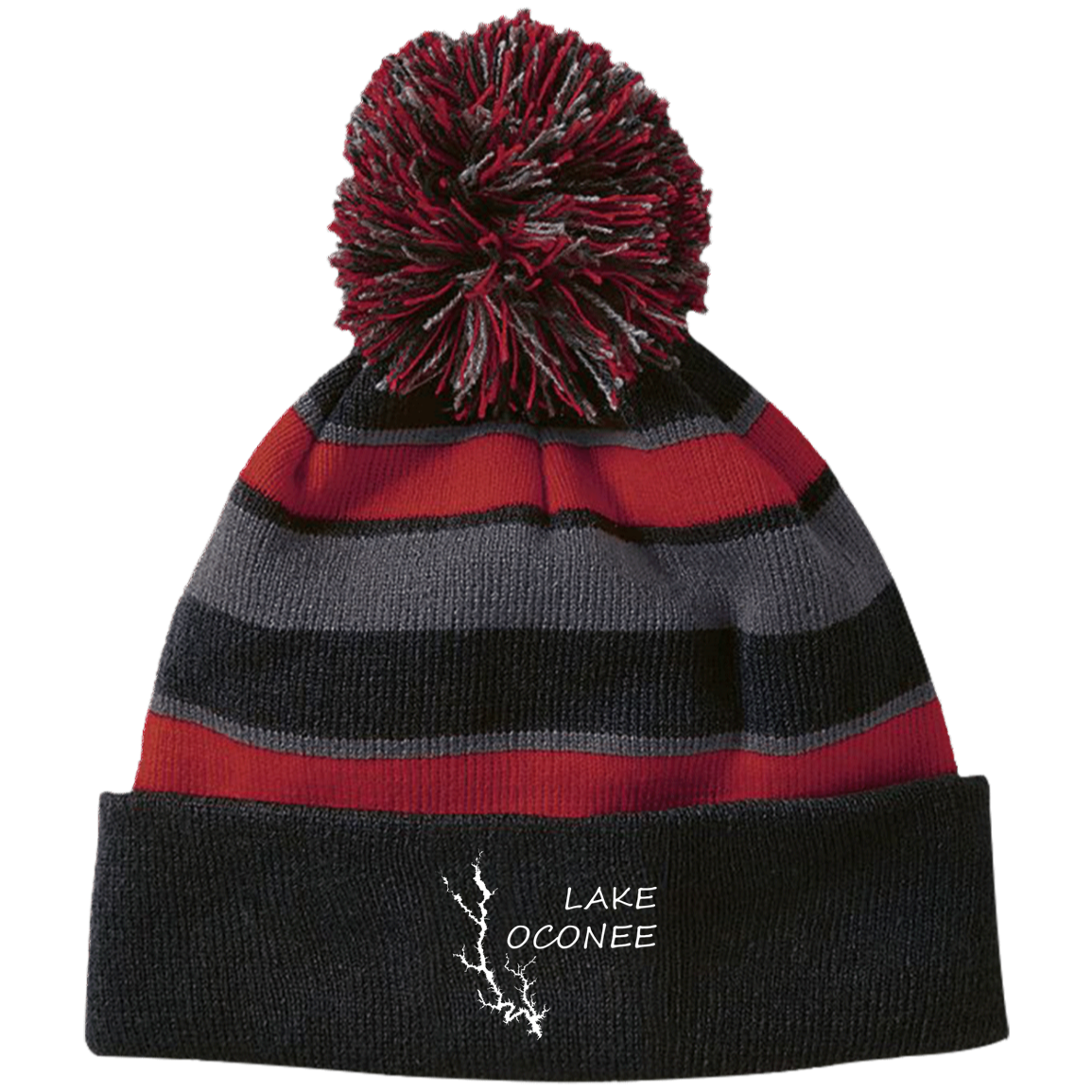 Lake Oconee Striped Beanie with Pom