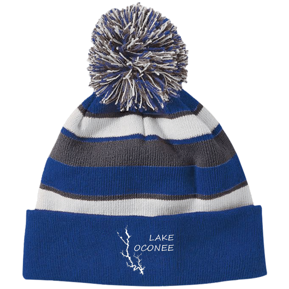 Lake Oconee Striped Beanie with Pom