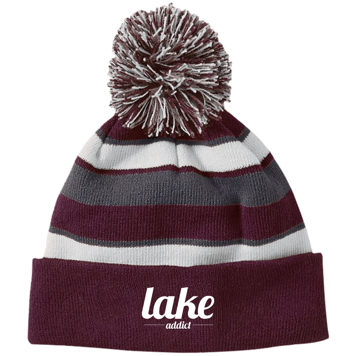 Lake Addict Striped Beanie with Pom
