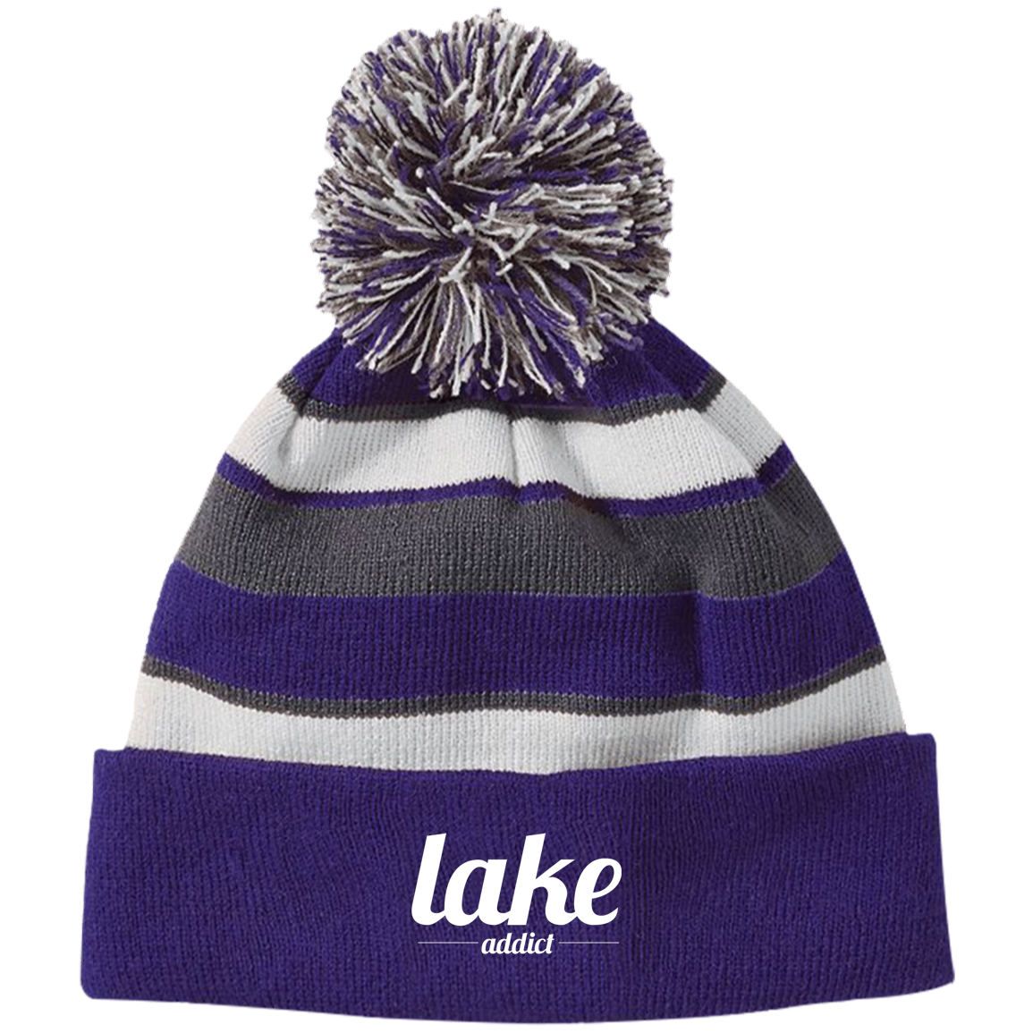 Lake Addict Striped Beanie with Pom