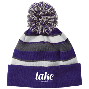 Lake Addict Striped Beanie with Pom
