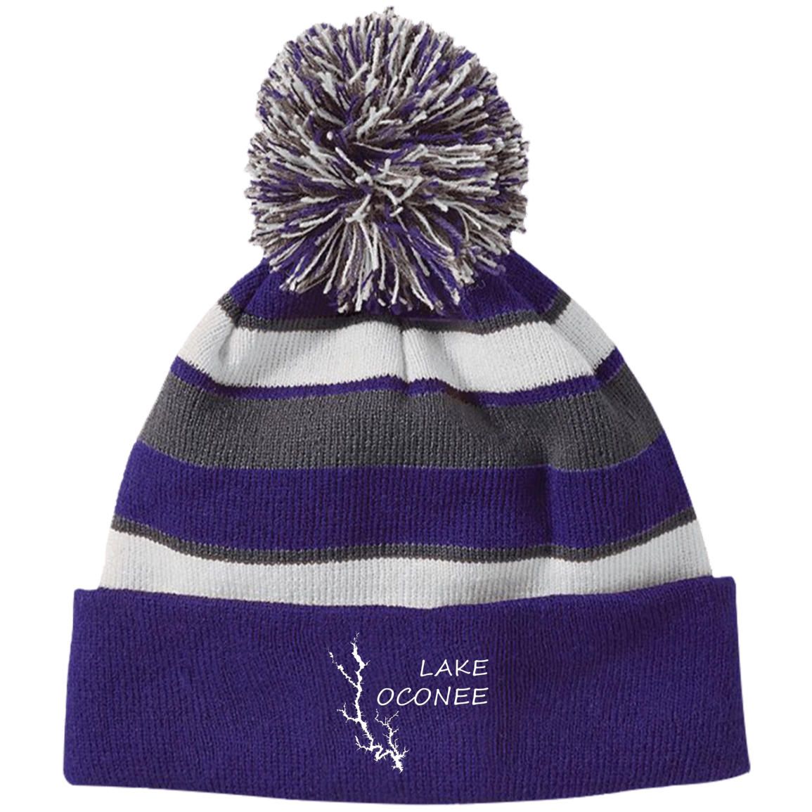 Lake Oconee Striped Beanie with Pom