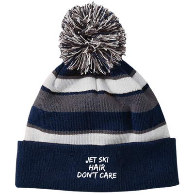 Jet Ski Hair Striped Beanie with Pom