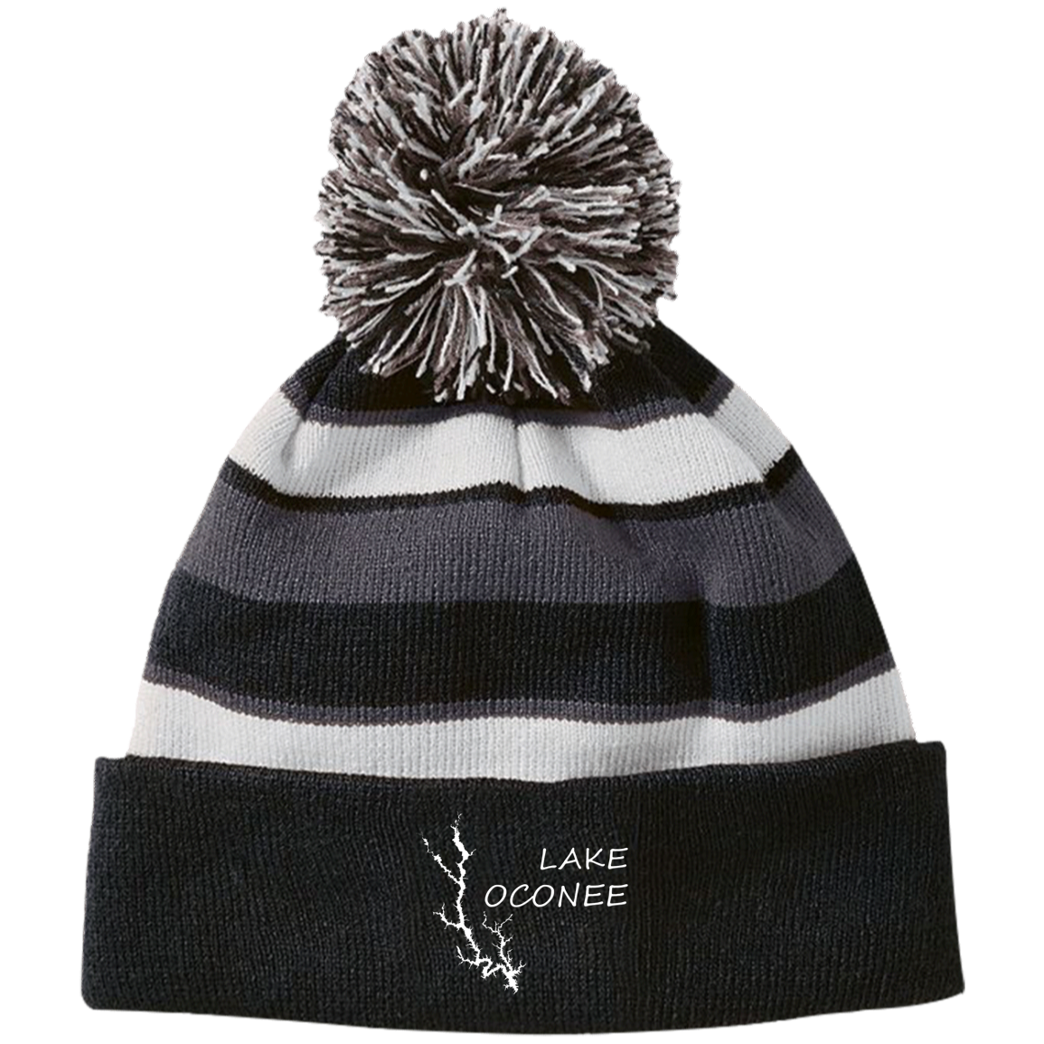 Lake Oconee Striped Beanie with Pom