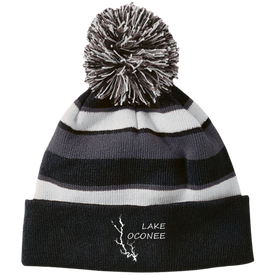 Lake Oconee Striped Beanie with Pom