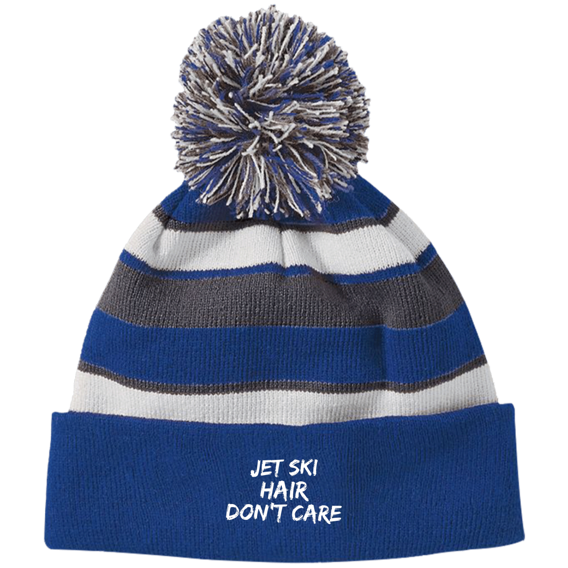 Jet Ski Hair Striped Beanie with Pom