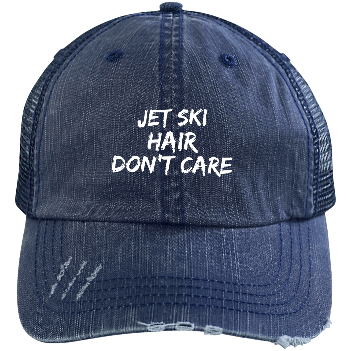 Jet Ski Hair Distressed Unstructured Trucker Cap