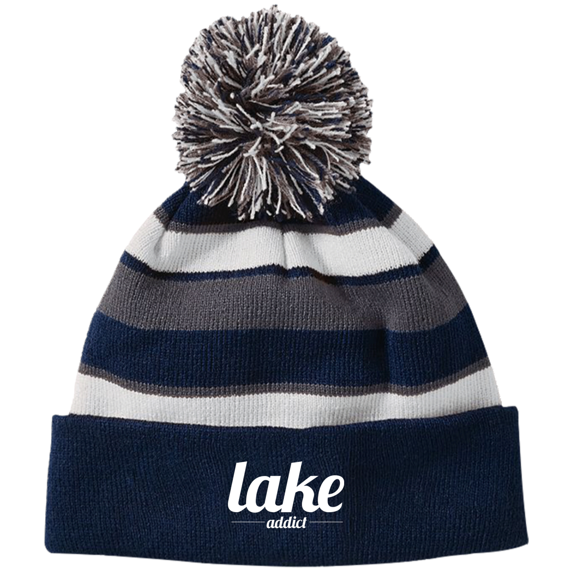 Lake Addict Striped Beanie with Pom